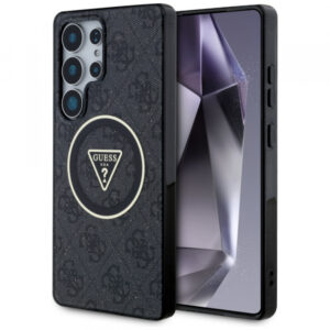 Husa MagSafe pentru Samsung Galaxy S25 Ultra S938, Guess, IML Glitter 4G Circle Triangle, Neagra
