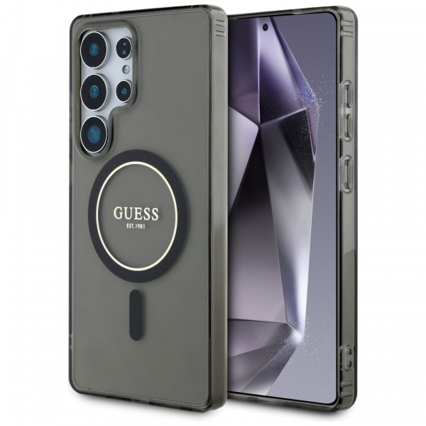 Husa MagSafe pentru Samsung Galaxy S25 Ultra S938, Guess, IML Glitter Circle, Neagra
