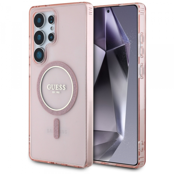 Husa MagSafe pentru Samsung Galaxy S25 Ultra S938, Guess, IML Glitter Circle, Roz