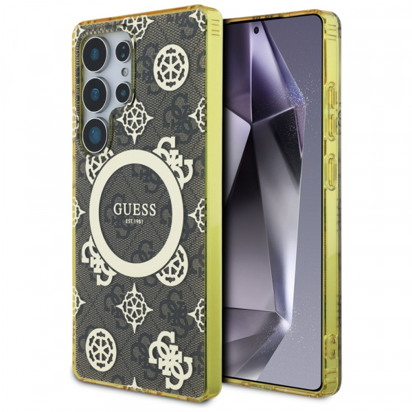 Husa MagSafe pentru Samsung Galaxy S25 Ultra S938, Guess, IML Peony On 4G Background, Maro