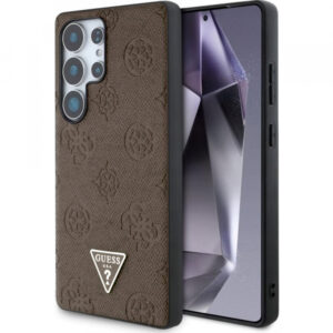 Husa MagSafe pentru Samsung Galaxy S25 Ultra S938, Guess, Peony Grained Hot Stamp Triangle, Maro