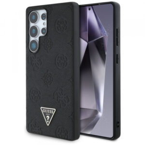 Husa MagSafe pentru Samsung Galaxy S25 Ultra S938, Guess, Peony Grained Hot Stamp Triangle, Neagra