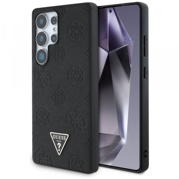 Husa MagSafe pentru Samsung Galaxy S25 Ultra S938, Guess, Peony Grained Hot Stamp Triangle, Neagra