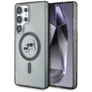Husa MagSafe pentru Samsung Galaxy S25 Ultra S938, Karl Lagerfeld, IML Metal Karl & Choupette\'s Heads, Neagra