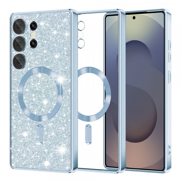 Husa MagSafe pentru Samsung Galaxy S25 Ultra S938, Techsuit, Luxury Glitter, Bleu