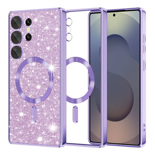 Husa MagSafe pentru Samsung Galaxy S25 Ultra S938, Techsuit, Luxury Glitter, Mov Deschis