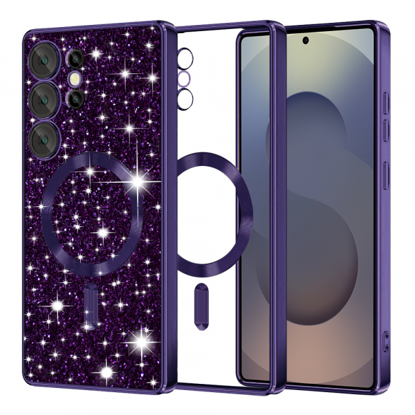 Husa MagSafe pentru Samsung Galaxy S25 Ultra S938, Techsuit, Luxury Glitter, Mov Inchis