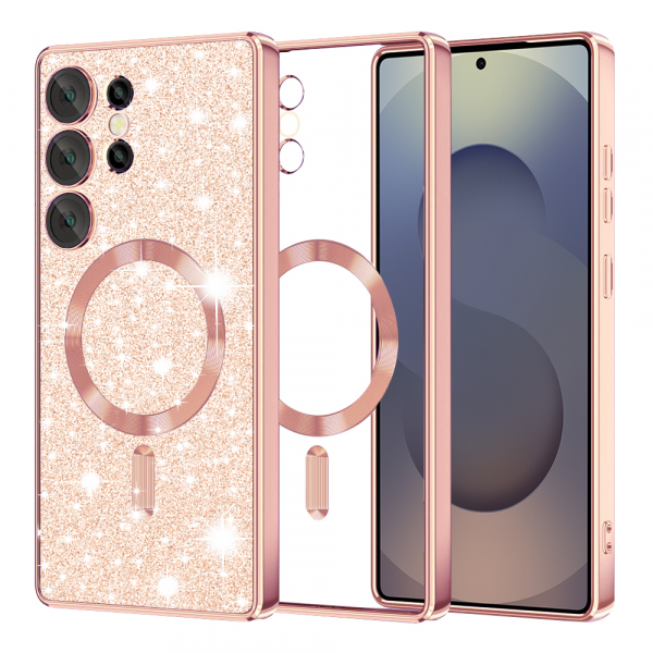 Husa MagSafe pentru Samsung Galaxy S25 Ultra S938, Techsuit, Luxury Glitter, Roz Aurie