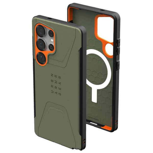 Husa MagSafe pentru Samsung Galaxy S25 Ultra S938, Urban Armor Gear, Civilian Pro, Verde Portocalie