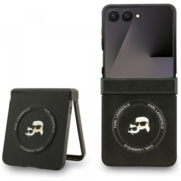 Husa MagSafe pentru Samsung Galaxy Z Flip7 F766, Karl Lagerfeld, Karl & Choupette Pins, Neagra