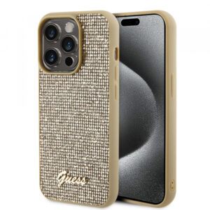 Husa pentru Apple iPhone 15 Pro, Guess, PU Square Mirror Script Logo, Aurie