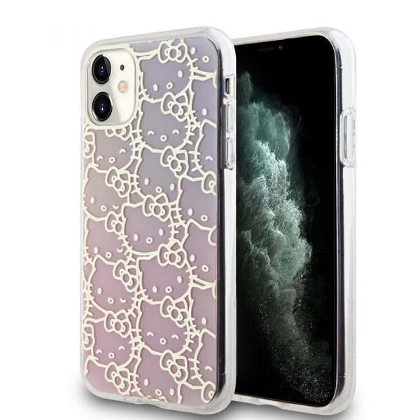 Husa pentru Apple iPhone 11, Hello Kitty, IML Gradient Electrop Crowded Kitty Head, Roz