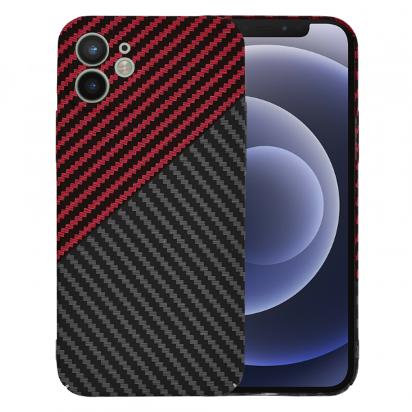 Husa pentru Apple iPhone 12, Techsuit, Carbonite FiberShell, Neagra Rosie