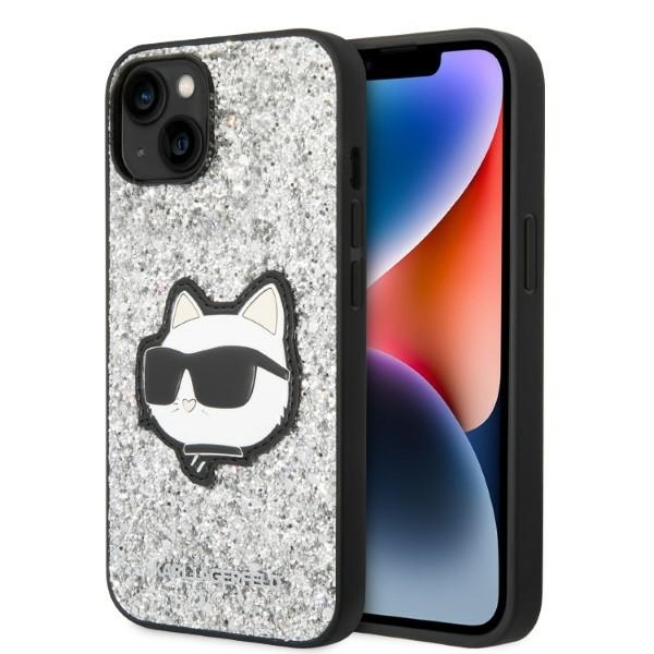 Husa pentru Apple iPhone 14, Karl Lagerfeld, Glitter Choupette Patch, Argintie