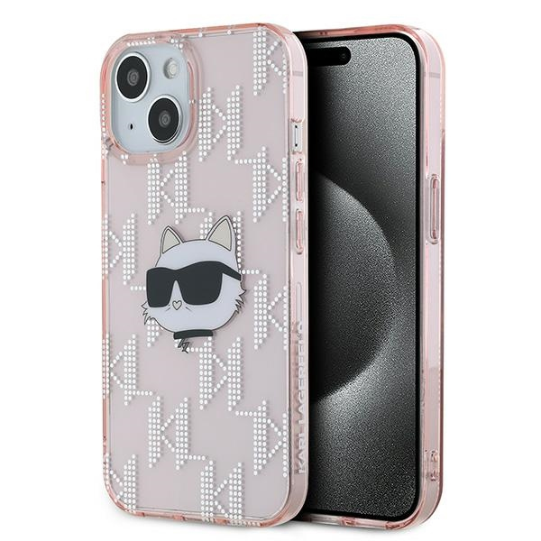 Husa pentru Apple iPhone 14, Karl Lagerfeld, IML Luxury Monogram Choupette\'s Head, Roz