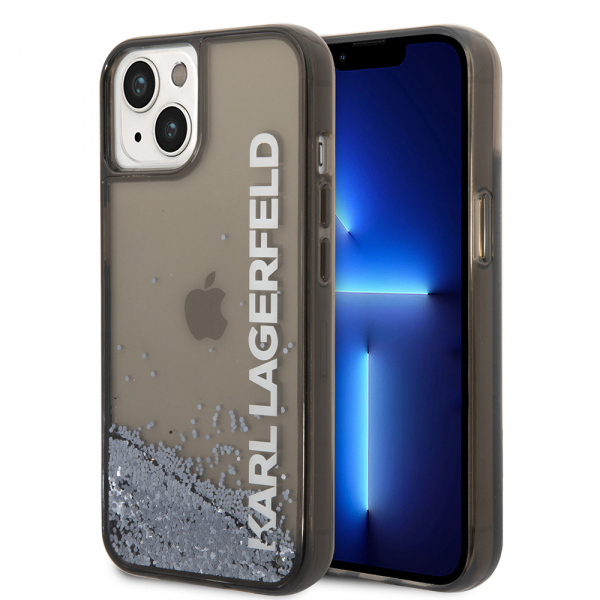 Husa pentru Apple iPhone 14, Karl Lagerfeld, Liquid Glitter KL Logo, Neagra