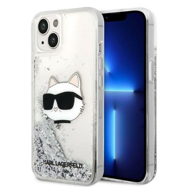 Husa pentru Apple iPhone 14 Plus, Karl Lagerfeld, Glitter Choupette\'s Head, Argintie