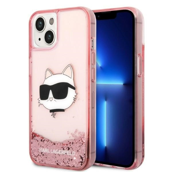 Husa pentru Apple iPhone 14 Plus, Karl Lagerfeld, Glitter Choupette\'s Head, Roz