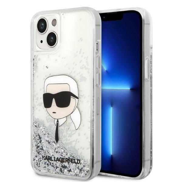 Husa pentru Apple iPhone 14 Plus, Karl Lagerfeld, Glitter Karl\'s Head, Argintie