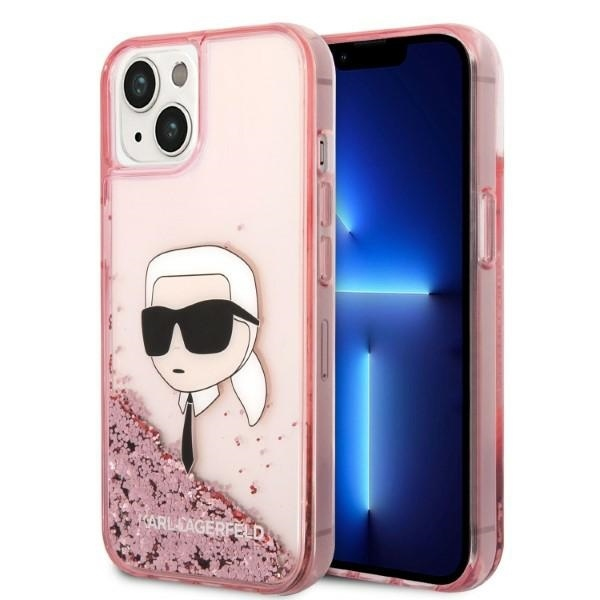 Husa pentru Apple iPhone 14 Plus, Karl Lagerfeld, Glitter Karl\'s Head, Roz