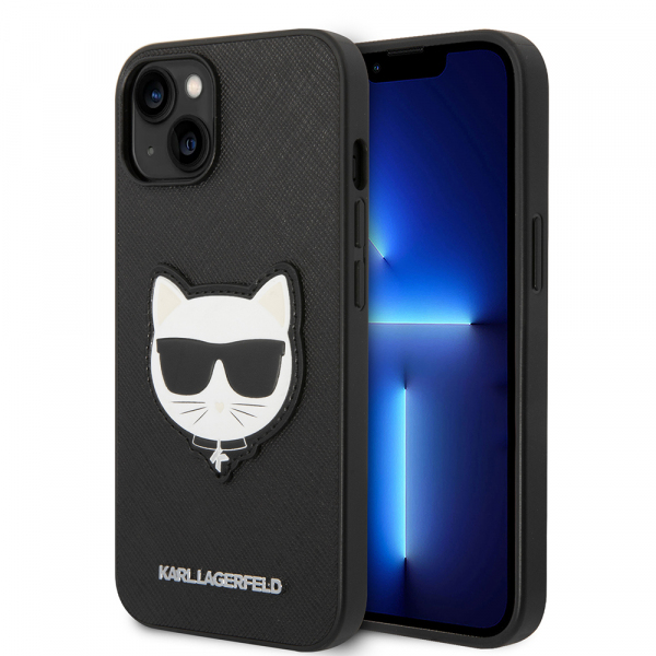 Husa pentru Apple iPhone 14 Plus, Karl Lagerfeld, Saffiano Choupette\'s Head, Neagra