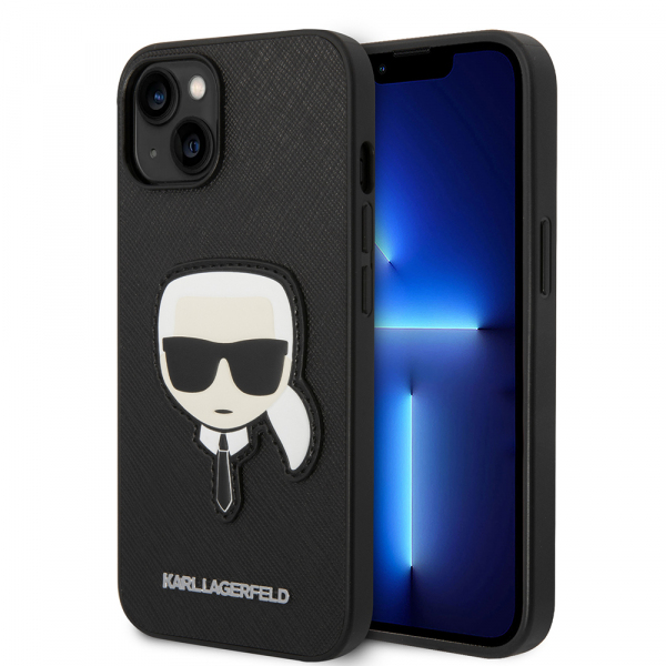 Husa pentru Apple iPhone 14 Plus, Karl Lagerfeld, Saffiano Karl\'s Head, Neagra
