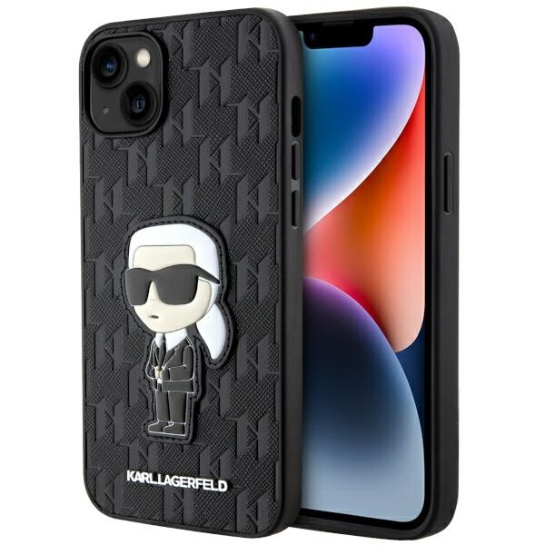 Husa pentru Apple iPhone 14 Plus, Karl Lagerfeld, Saffiano Monogram Ikonik Karl, Neagra