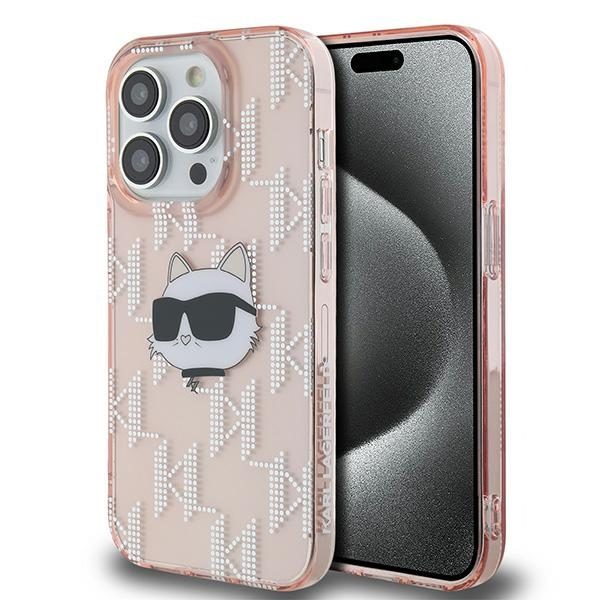 Husa pentru Apple iPhone 14 Pro, Karl Lagerfeld, IML Luxury Monogram Choupette\'s Head, Roz