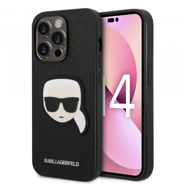 Husa pentru Apple iPhone 14 Pro, Karl Lagerfeld, Saffiano Karl\'s Head, Neagra
