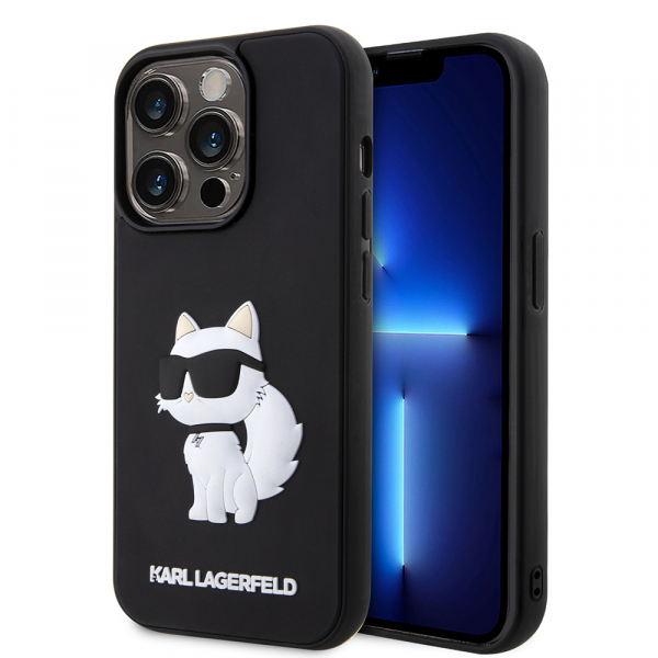 Husa pentru Apple iPhone 14 Pro Max, Karl Lagerfeld, 3D Rubber Choupette, Neagra