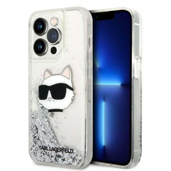 Husa pentru Apple iPhone 14 Pro Max, Karl Lagerfeld, Glitter Choupette\'s Head, Argintie
