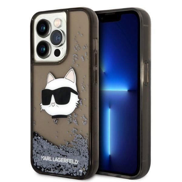 Husa pentru Apple iPhone 14 Pro Max, Karl Lagerfeld, Glitter Choupette\'s Head, Neagra