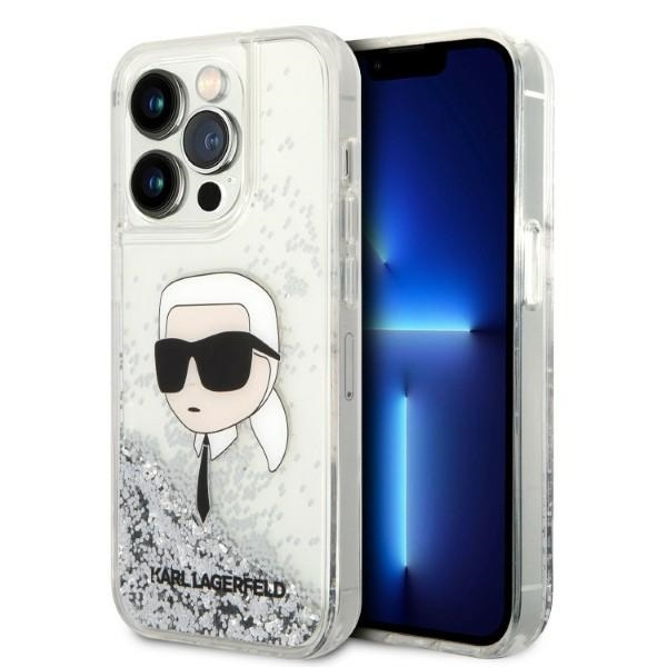 Husa pentru Apple iPhone 14 Pro Max, Karl Lagerfeld, Glitter Karl\'s Head, Argintie