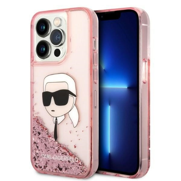 Husa pentru Apple iPhone 14 Pro Max, Karl Lagerfeld, Glitter Karl\'s Head, Roz