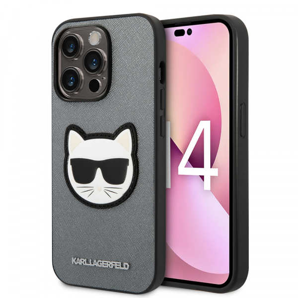 Husa pentru Apple iPhone 14 Pro Max, Karl Lagerfeld, Saffiano Choupette\'s Head, Argintie