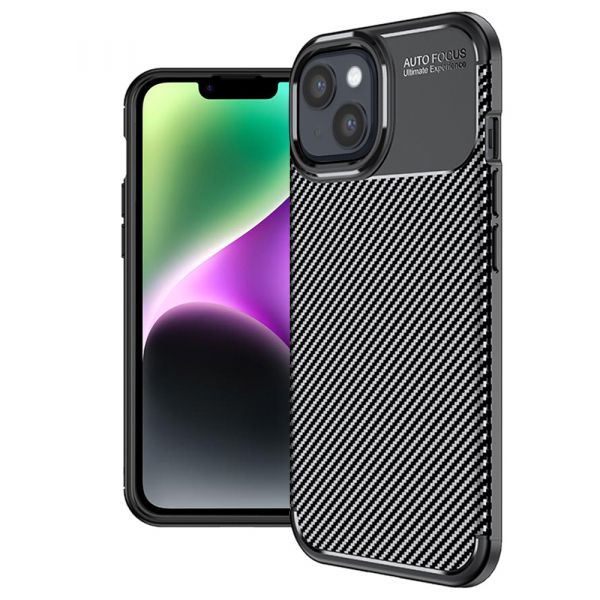 Husa pentru Apple iPhone 14, Techsuit, CarbonFiber, Neagra