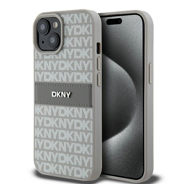 Husa pentru Apple iPhone 15, DKNY, Mono Stripe & Metal Logo, Bej