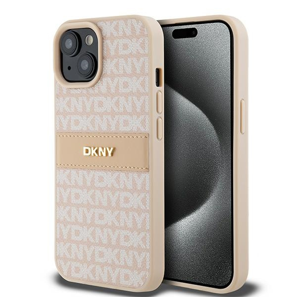 Husa pentru Apple iPhone 15, DKNY, Mono Stripe & Metal Logo, Roz