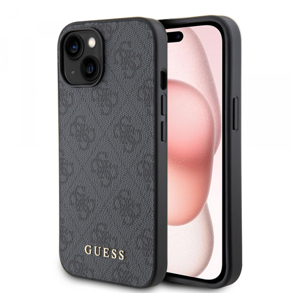 Husa pentru Apple iPhone 15, Guess, 4G Metal Gold Logo, Gri