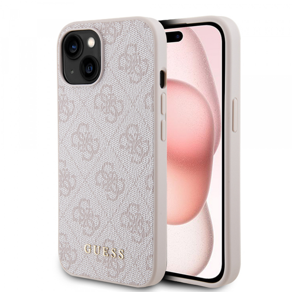 Husa pentru Apple iPhone 15, Guess, 4G Metal Gold Logo, Roz