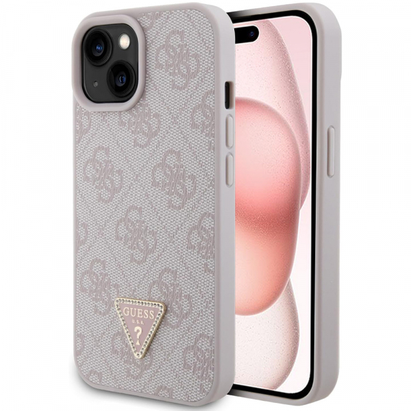 Husa pentru Apple iPhone 15, Guess, 4G Triangle Strass, Roz