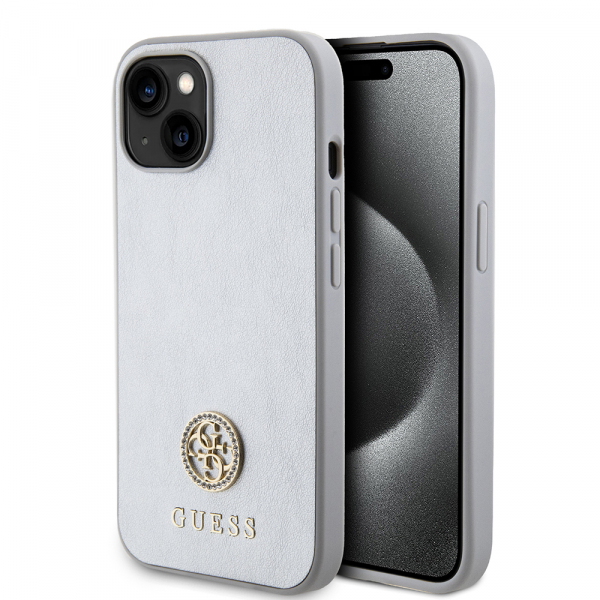 Husa pentru Apple iPhone 15, Guess, Strass Metal Logo, Argintie