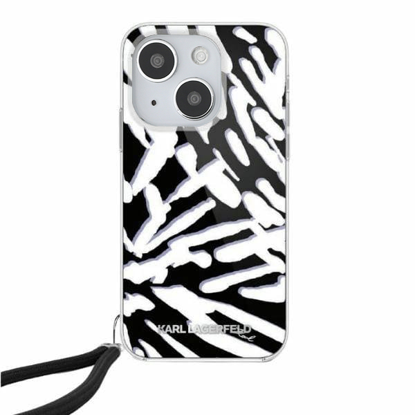Husa pentru Apple iPhone 15, Karl Lagerfeld, IML Luxury Zebra Pattern with Strap, Neagra