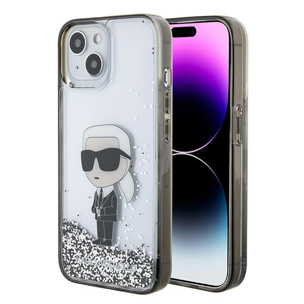 Husa pentru Apple iPhone 15, Karl Lagerfeld, Liquid Glitter Ikonik Karl, Transparenta