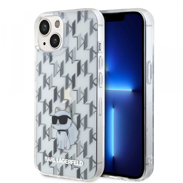 Husa pentru Apple iPhone 15, Karl Lagerfeld, Monogram Choupette, Transparenta