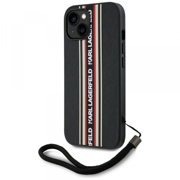 Husa pentru Apple iPhone 15, Karl Lagerfeld, Saffiano Athleisure Stripes with Strap, Rosie