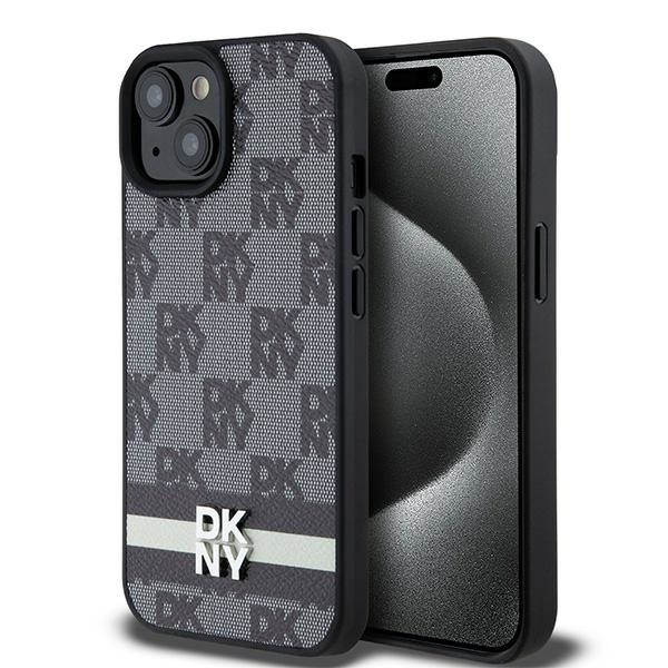 Husa pentru Apple iPhone 15 Plus, DKNY, Checkered Mono Pattern & Printed Stripes, Neagra