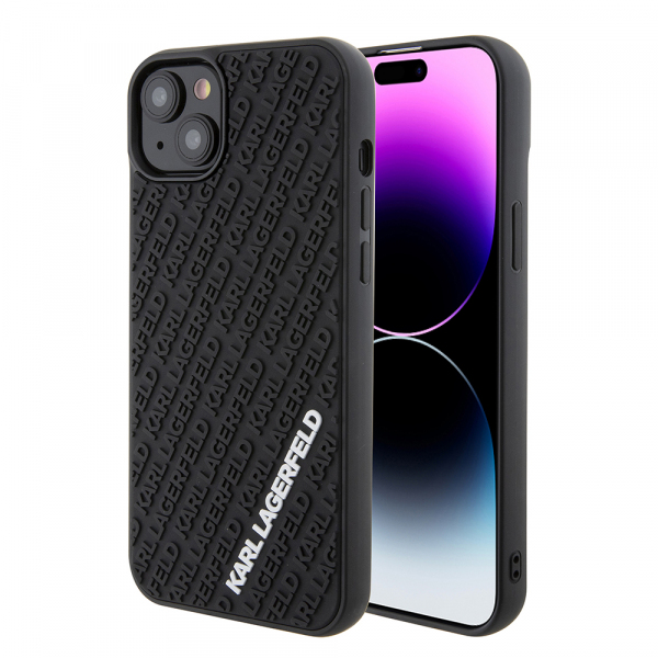 Husa pentru Apple iPhone 15 Plus, Karl Lagerfeld, 3D Rubber Multi Logo, Neagra
