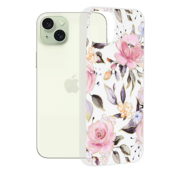 Husa pentru Apple iPhone 15 Plus, Techsuit, Marble, Alba