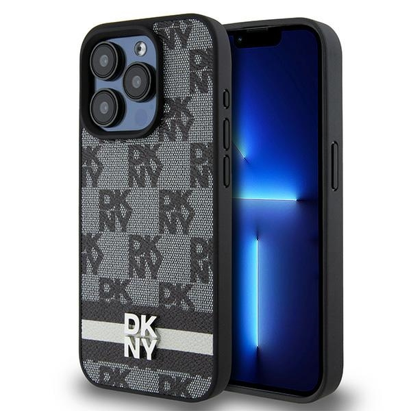 Husa pentru Apple iPhone 15 Pro, DKNY, Checkered Mono Pattern & Printed Stripes, Neagra